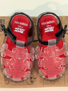 Mini melissa Disney Mickey Mouse Kids Clear Jelly Sandals - Red Insole